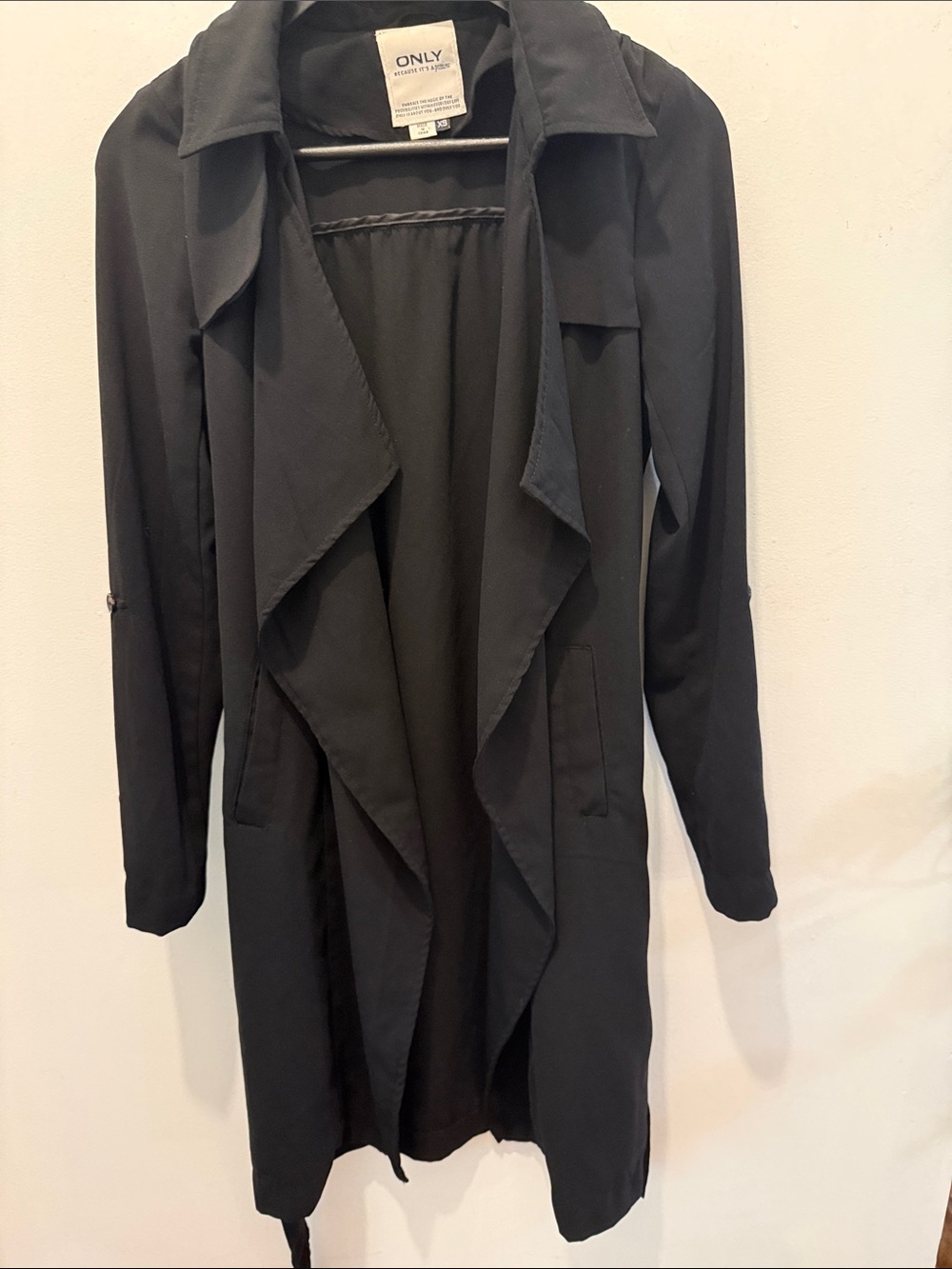 ONLY Black Draped Open-Front Trench Coat